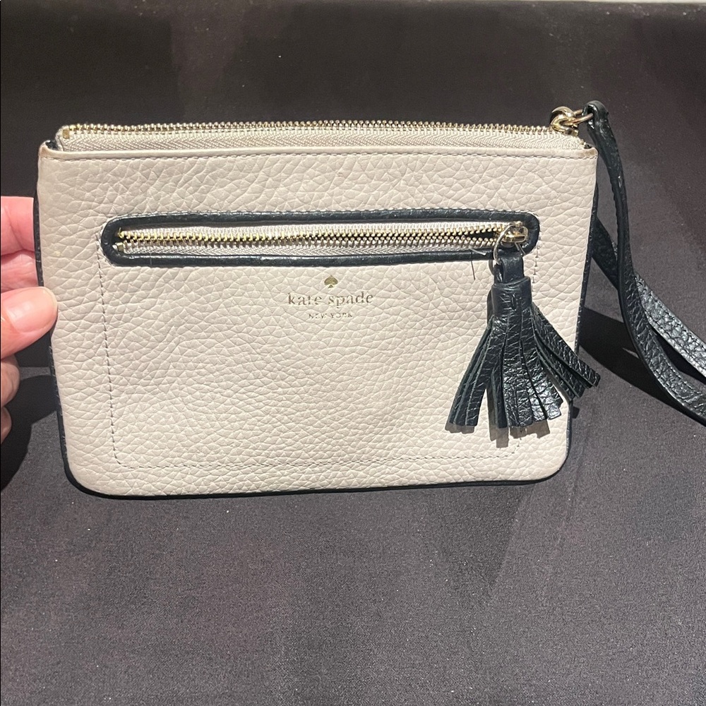 Kate Spade Cream and Black Wristlet with Tassel